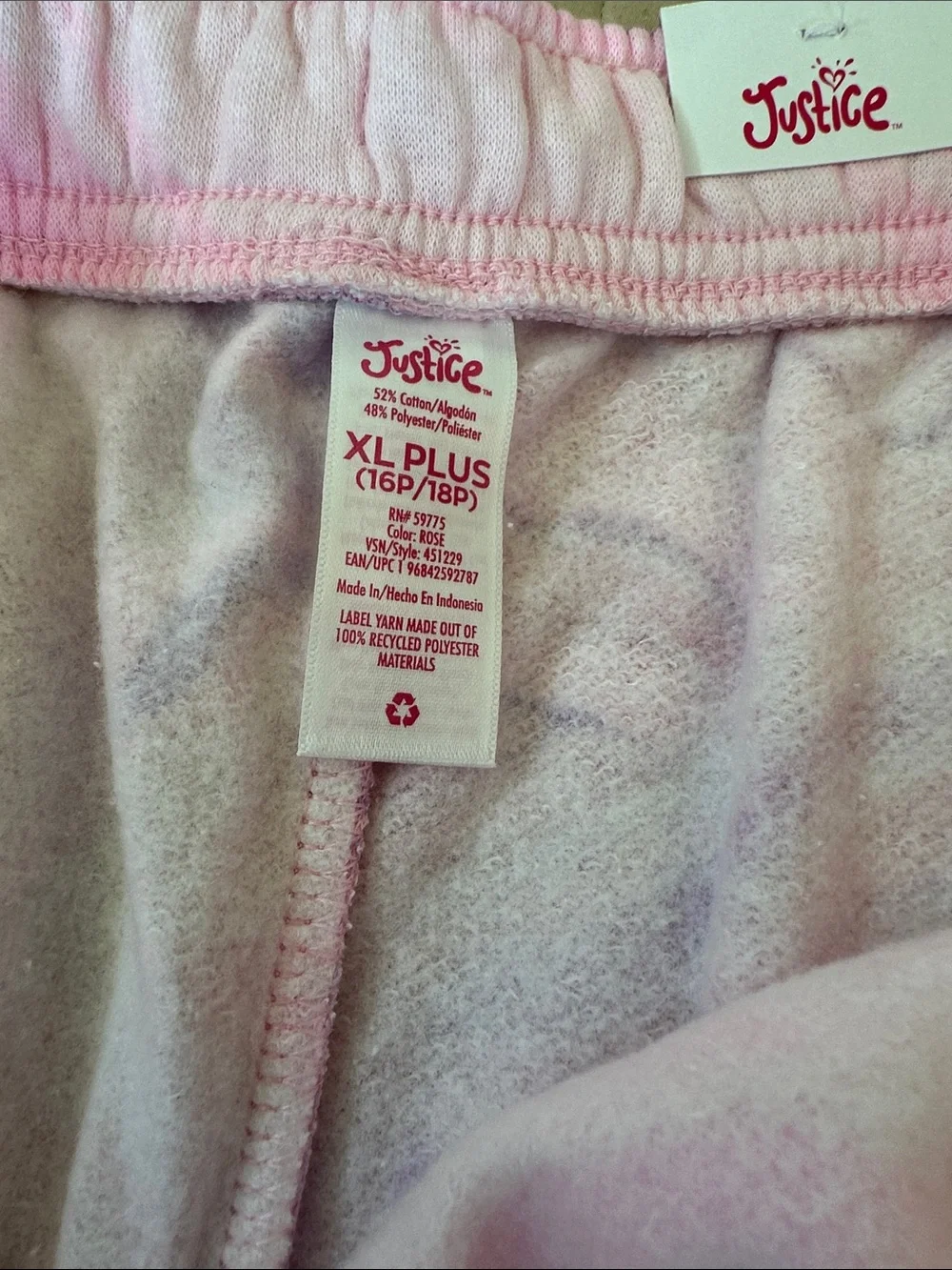 Justice Pink and Purple Tie-Dye Lounge Bottoms with White Heart